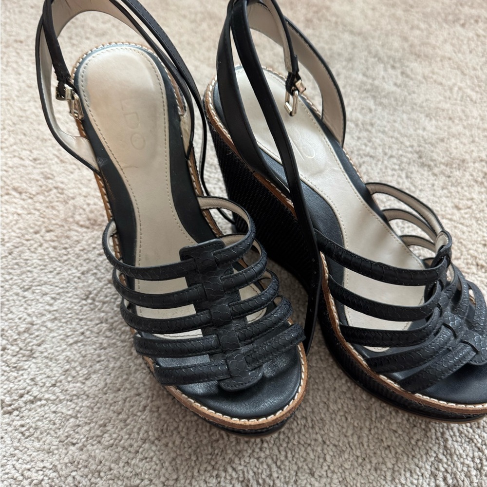 Black Strappy Wedge Sandals